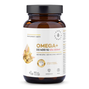AURA HERBALS Omega+ Witamina D3 400 IU Dla Dzieci 60 kaps.