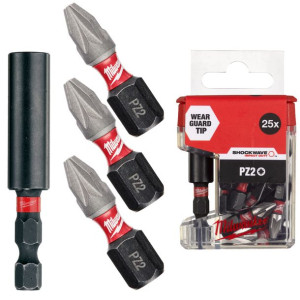 Bity udarowe Pz2x25mm 25 sztuk Milwaukee + uchwyt