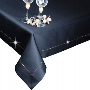 Obrus czarny GLAMOUR 240x140 złote dżety