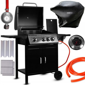 Grill Gazowy Ogrodowy Żeliwny Ruszt 3+1 Pokrowiec