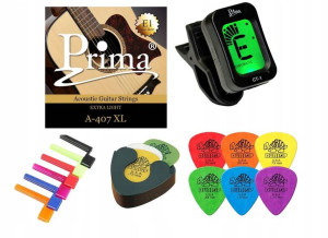 Struny Do Gitary Akustycznej +tuner +kostki +korbk