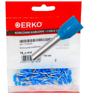 Końcówka tulejka izol TE 0,75/8 100szt Niebie ERKO