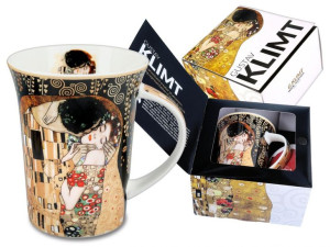 Kubek - G. Klimt, Pocałunek (czarne tło, CARMANI)