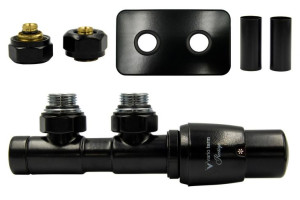Zawór termostatyczny 50mm TWINS czarny mat prawy Pex AiO  rozeta prost