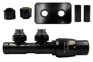 Zawór termostatyczny 50mm TWINS czarny mat prawy Cu AiO rozeta prost