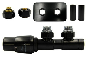 Zawór termostatyczny 50mm TWINS czarny mat lewy Pex AiO rozeta prost