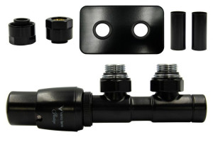 Zawór termostatyczny 50mm TWINS czarny mat lewy Cu AiO rozeta prost