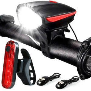 3w1 Lampka Rowerowa Led Klakson Przód + Tył 2x Usb