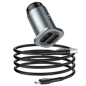 Hoco ładowarka samochodowa 2 x USB + kabel micro Wise Road NZ4,8A 24W szara