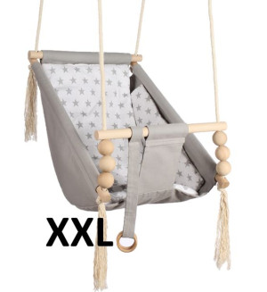 KIDABOO Huśtawka dla dzieci XXL 3w1 LEŻACZEK PAS BEZ CE SZARA SZARE GWIAZDY