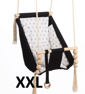 KIDABOO Huśtawka dla dziecka XXL 3w1 BUJAK CERTYFIKAT CZARNA SZARE GWIAZDY