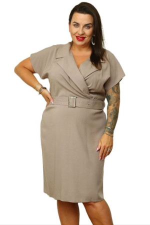 Sukienka ADISON z wiskozy z kołnierz.beżowa 54 PLUS SIZE