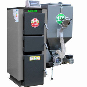 Kocioł C.O. PEL-EKO-5 SV200 15KW (130m2) PELLET + EKOGROSZEK srebrny z poda