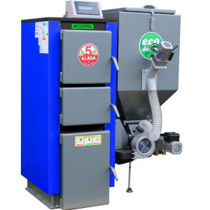 Kocioł C.O. PEL-EKO-5 SV200 10KW (100m2) PELLET + EKOGROSZEK niebieski z po