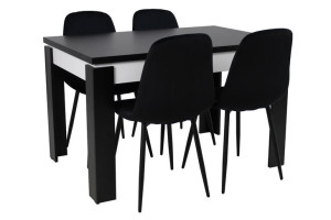 Zestaw stół LAMINAT rozkładany + 4 krzesła KUBEŁKOWE czarny welur