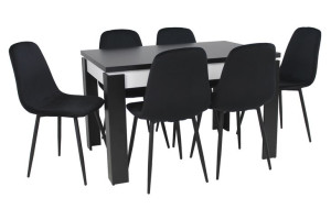 Zestaw stół LAMINAT rozkładany + 6 krzesła KUBEŁKOWE czarny welur