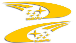 Wycinana naklejka SUBARU RALLY lewa i prawa żółta