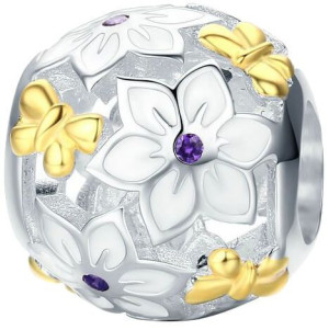 CHARMS KWIATY I MOTYLE srebro 925 koralik S925 CH129