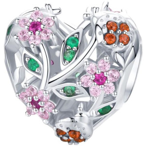 CHARMS SERCE W KWIATACH S925 srebro 925 koralik CH136