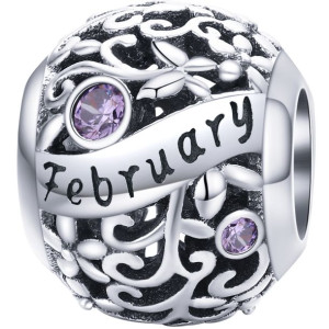 Charms miesiąc FEBRUARY luty zawieszka koralik beads srebro pr 925