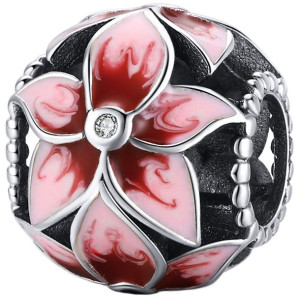 Charms KORALIK z kwiatkiem zawieszka koralik beads srebro pr 925