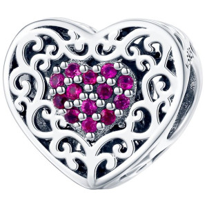 Charms SERCE ażurkowe zawieszka cyrkonie koralik beads srebro pr 925