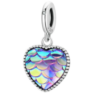 Charms SERCE łuski HOLOGRAFICZNE koralik beads srebro pr 925 CH356