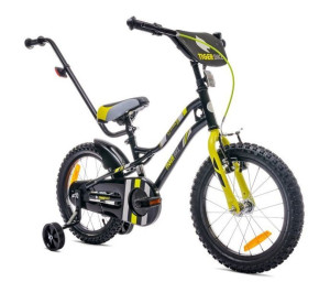 Rowerek dla chłopca 16 cali Tiger Bike z pchaczem czarno żołto szary