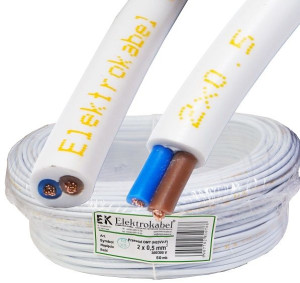 Przewód H03VV-F OMY 2x0,5 biały Elektrokabel 50m