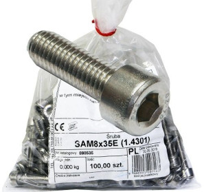 Śruba imbusowa kwasoodporn M8x35mm 100szt BAKS