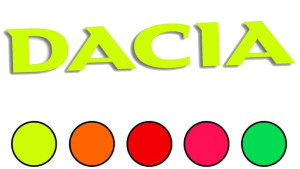 Wycinana naklejka DACIA kolory neonowe