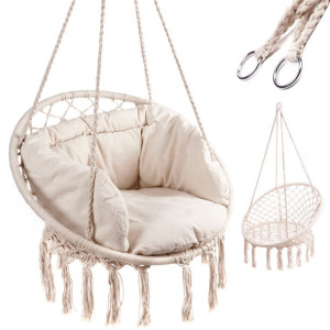 Huśtawka Fotel Bocianie Gniazdo Z Oparciem Ecru 80cm + Poduszki