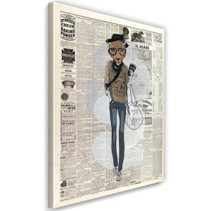 OBRAZ NA PŁÓTNIE Lampart Hipster gazeta 80x120