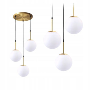 Lampa Sufitowa Wisząca Kula 3 Szkło Mleczna Złota