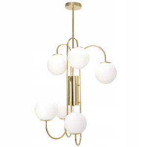 Lampa Sufitowa Wisząca Szklana Kula Biała Złota