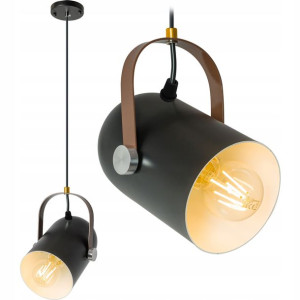Lampa Sufitowa Wisząca Loft Metal Czarna Z Paskiem