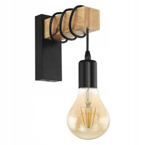 Lampa Kinkiet Ścienny Metalowy Z Drewnem Loft Line