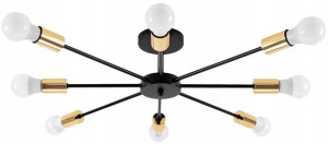 Lampa Pająk 8 Ramion Czarna Złota Duża Industrial