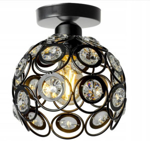 Lampa Sufitowa Wisząca Metalowa Kryształowa Czarna