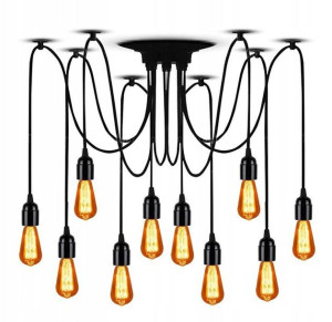 Lampa Sufitowa Wisząca Żyrandol Pająk 10 E27 Black