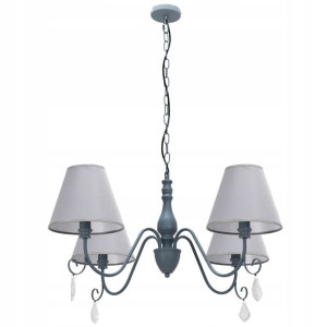 Lampa Retro 4-ramienna Szara 4x E14 Kryształki