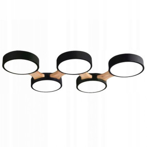 Lampa Sufitowa Czarna/drewno 5 Punktów Led + Pilot