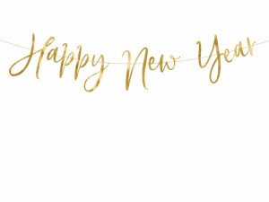Baner Happy New Year, złoty, 66x18cm
