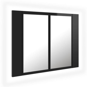 Szafka łazienkowa z lustrem i LED, połysk, czarna, 60x12x45 cm