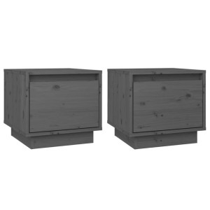 Szafki nocne, 2 szt., szare, 35x34x32 cm, lite drewno sosnowe