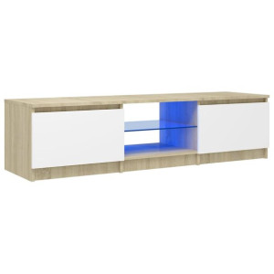Szafka pod TV z LED, biel i dąb sonoma, 140x40x35,5 cm