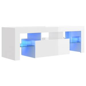 Szafka TV z oświetleniem LED, biała, wysoki połysk, 120x35x40cm