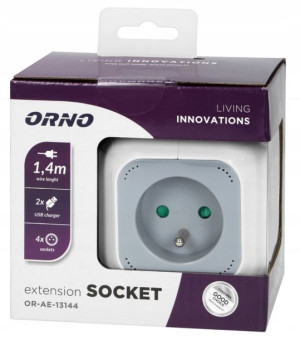 Przedłużacz 4 krotny ORNO 2P+Z OR-AE-13144 USB