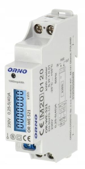 1-fazowy licznik energii ORNO podświetlany 40A