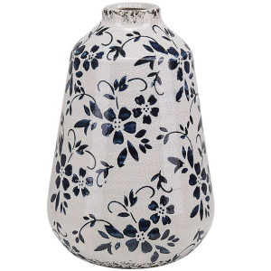 Wazon na kwiaty ceramiczny 20 cm biały z niebieski